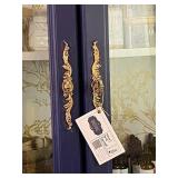 Tall Vintage Blue Display Cabinet with Gold Accents Content Not Included