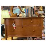 Vintage Wood Dresser with Oval Mirror and Curved Front