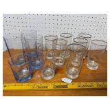 Set of 11 Assorted Drinking Glasses - Clear and Blue