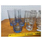 Set of 11 Assorted Drinking Glasses - Clear and Blue