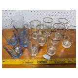 Set of 11 Assorted Drinking Glasses - Clear and Blue