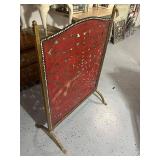 Vintage Pierced Red Fireplace Screen with Brass Frame