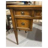 Elegant Wooden Desk with Black Leather Top and Brass Handles