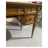 Elegant Wooden Desk with Black Leather Top and Brass Handles