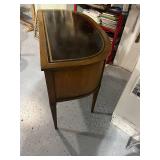 Elegant Wooden Desk with Black Leather Top and Brass Handles