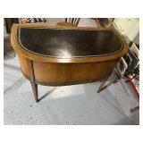 Elegant Wooden Desk with Black Leather Top and Brass Handles