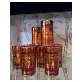 Set of 13 Moroccan Style Gold & Pink Drinking Glasses