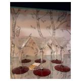 Set of 6 Etched Martini Glasses with Ruby Red Base