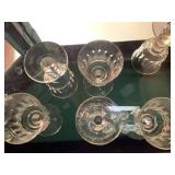 Set of 6 Vintage Style Ribbed Stem Clear Glass Goblets
