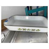 Vintage Glasbake Glass Baking Dish with Green Floral Design