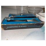 Vintage Glasbake Glass Baking Dish with Green Floral Design