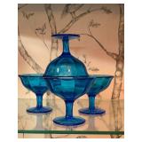 Set of 4 Blue Glass Sherbet Dessert Dishes