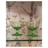 Pair of Vintage Green Glass Sherbet Dishes