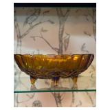 Vintage Iridescent Glass Footed Bowl with Grape Pattern
