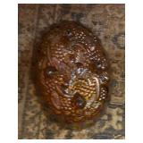 Vintage Iridescent Glass Footed Bowl with Grape Pattern