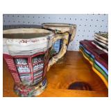 Colorful Hand-Painted Pottery Set - 4 Mugs & 5 Plates with Window Design