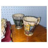 Colorful Hand-Painted Pottery Set - 4 Mugs & 5 Plates with Window Design