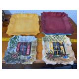 Colorful Hand-Painted Pottery Set - 4 Mugs & 5 Plates with Window Design