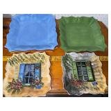 Colorful Hand-Painted Pottery Set - 4 Mugs & 5 Plates with Window Design