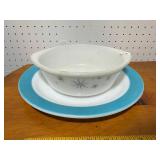 Vintage Turquoise Rim Platter & Starburst Mixing Bowl Set