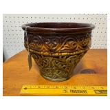 Vintage Glazed Pottery Planter, Intricate Detailing