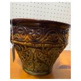 Vintage Glazed Pottery Planter, Intricate Detailing
