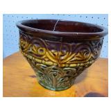 Vintage Glazed Pottery Planter, Intricate Detailing