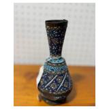 Vintage Hand-Painted Brass Vase with Artistic Design