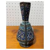 Vintage Hand-Painted Brass Vase with Artistic Design