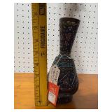 Vintage Hand-Painted Brass Vase with Artistic Design