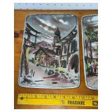 Pair of Hand-Painted Ceramic Trays with Scenic Designs