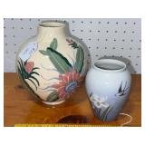 Decorative Ceramic Vase Pair with Floral & Nature Designs