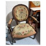 Vintage Floral Upholstered Armchair with Carved Wood