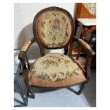 Vintage Floral Upholstered Armchair with Carved Wood