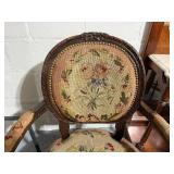 Vintage Floral Upholstered Armchair with Carved Wood