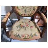 Vintage Floral Upholstered Armchair with Carved Wood