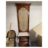 Antique Art Nouveau Hall Tree with Marble Shelf and Floral Pattern