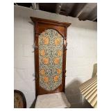 Antique Art Nouveau Hall Tree with Marble Shelf and Floral Pattern