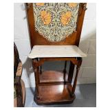 Antique Art Nouveau Hall Tree with Marble Shelf and Floral Pattern