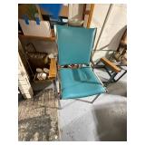 Vintage Teal Chair with Chrome Legs and Wooden Armrests