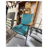 Vintage Teal Chair with Chrome Legs and Wooden Armrests