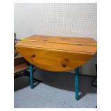 Vintage Drop-Leaf Table with Rustic Finish and Measuring Tape