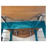 Vintage Drop-Leaf Table with Rustic Finish and Measuring Tape
