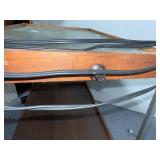 Vintage MCM Rolling Bar Cart with Glass Top and Wood Shelving