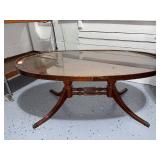 Vintage Oval Glass Coffee Table with Wooden Pedestal Legs
