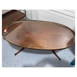 Vintage Oval Glass Coffee Table with Wooden Pedestal Legs