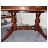 Vintage Oval Glass Coffee Table with Wooden Pedestal Legs