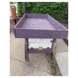 Vintage Wooden Cart with Brass-Colored Wheels - Rustic Purple Finish