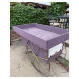 Vintage Wooden Cart with Brass-Colored Wheels - Rustic Purple Finish