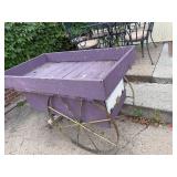 Vintage Wooden Cart with Brass-Colored Wheels - Rustic Purple Finish